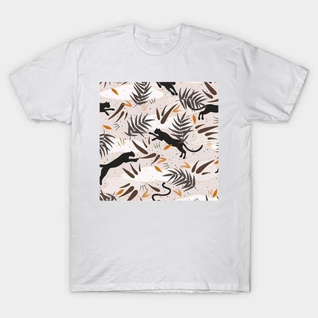 Wilderness with Exotic Plants and Big Cats in Earthy, Natural Shades T-Shirt by matise